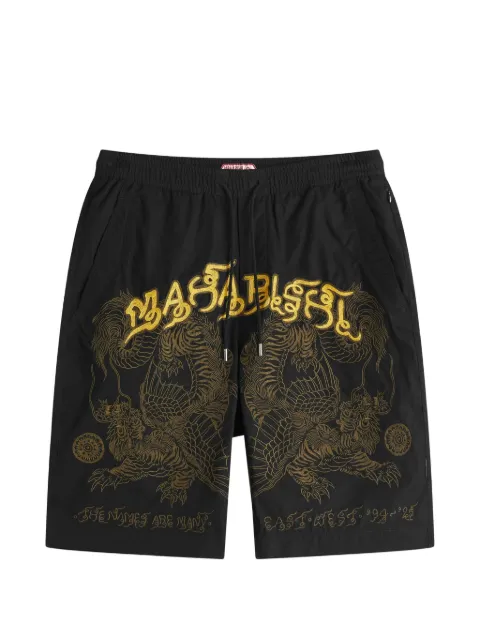 Maharishi tiger dragon print shorts Black 6093