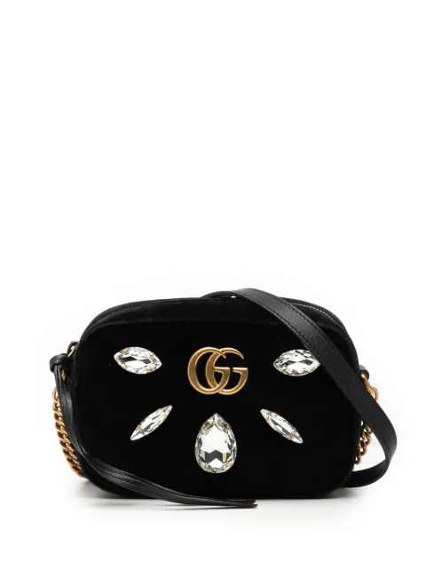 Gucci Pre-Owned 2016-2026 Mini GG Marmont Crystal Embellished Matelasse Velvet crossbody bag Black 2M43JH28HZQWYVFT