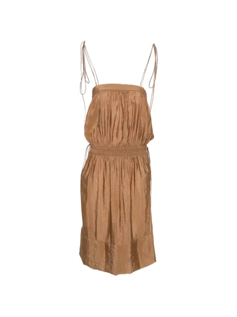 Saint Laurent side-drawstring shirred midi dress Brown 852694Y3K31