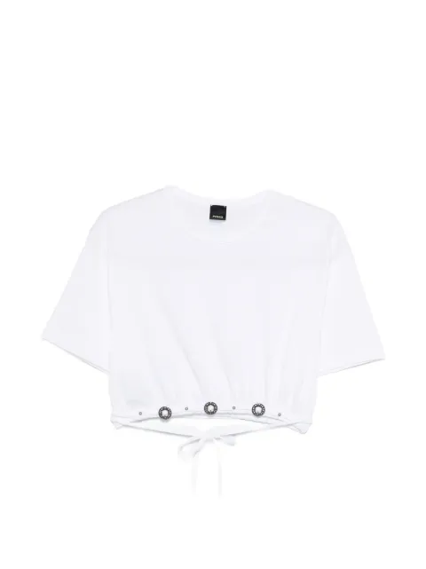 PINKO cropped T-shirt with lace and texan details White 106907A3AR