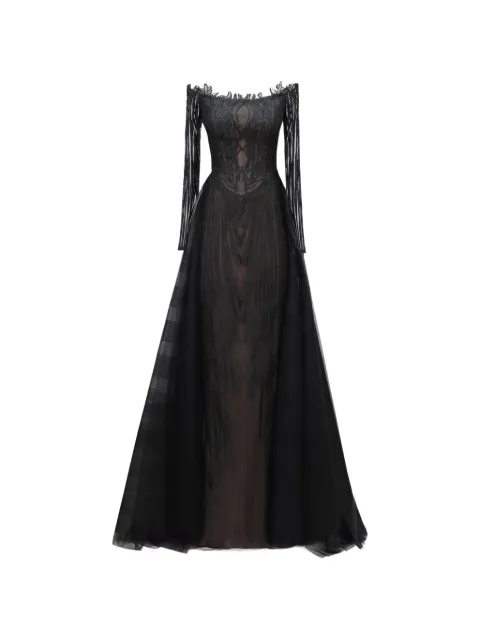 Gemy Maalouf off-shoulder long-sleeves maxi dress Black GMSS257491LD