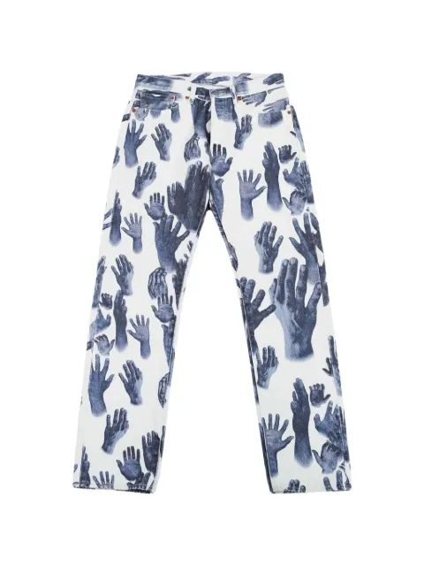 Denim Tears hand print belt loops jeans White DT394