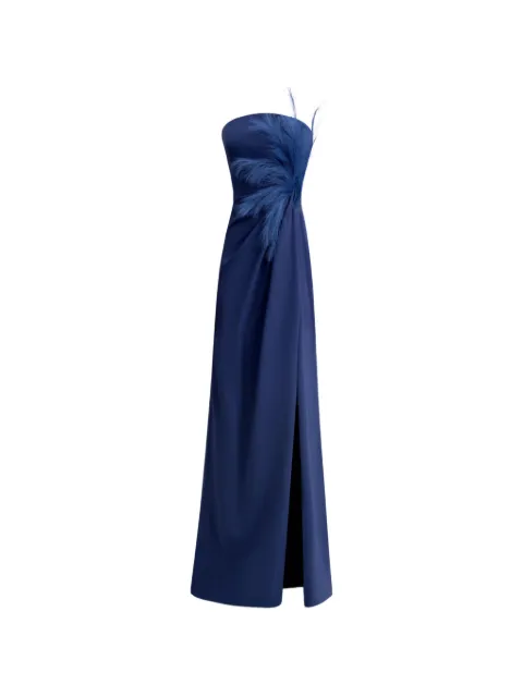 Gemy Maalouf feather-detail draped maxi dress Blue GMPF257554LD