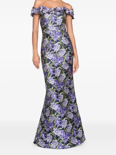 Theia Olyssia floral-print off-shoulder maxi dress Blue 88115667
