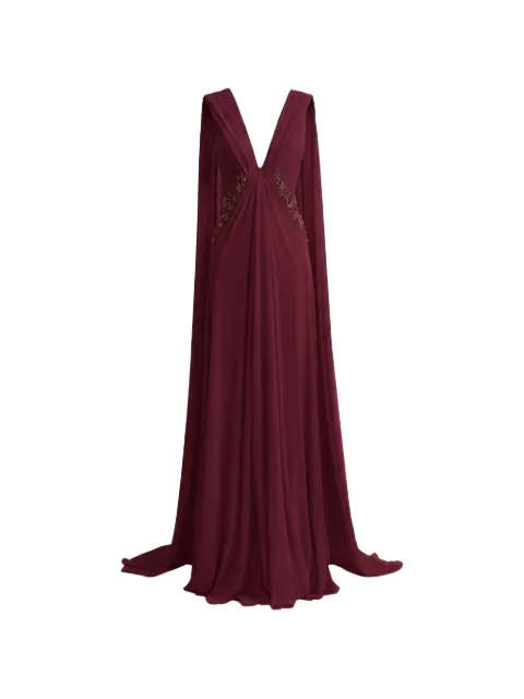 Gemy Maalouf beaded cape-sleeve dress Red GMFW267673LD