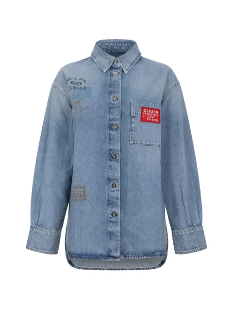 Closed buttoned logo-patch shirt Blue C9424118QPRMBL