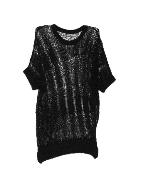Y's plaid loose-knit asymmetric drape top Black YQK05681