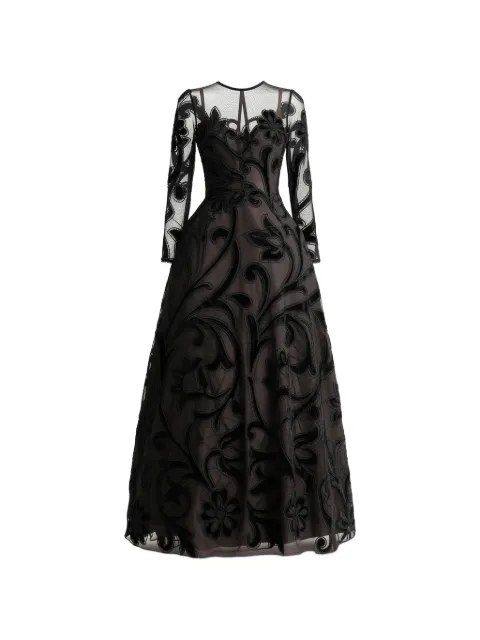 Gemy Maalouf floral-embroidered mesh gown Black GMFW267666LD