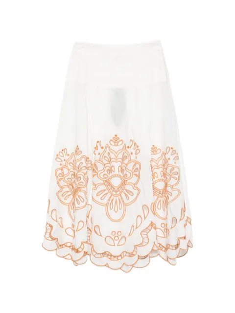 FARM Rio Trop floral-embroidery midi skirt White 260206009