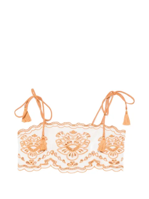 FARM Rio Tropi embroidered tassel-detail top White 260205020