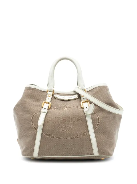 Prada Pre-Owned 2000-2025 Canvas Canapa Logo Bow satchel Brown 5AQJ6ZRPB0UH55XV