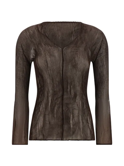 Issey Miyake pleated V-neck sweater Brown IM66FJ413