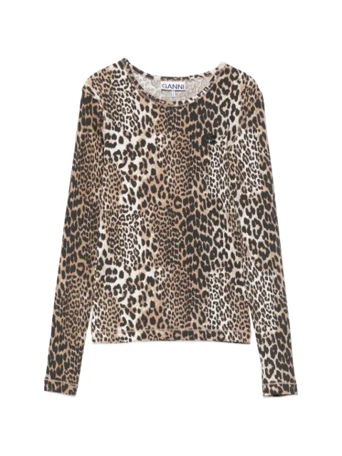 GANNI ribbed leopard-print T-shirt Neutrals A1050180