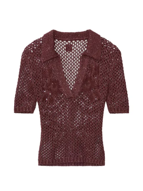 AMIRI floral crochet polo top Brown AWTOKN1029