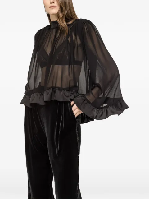 NISSA ruffle-trim chiffon top Black TOP16739BLACK