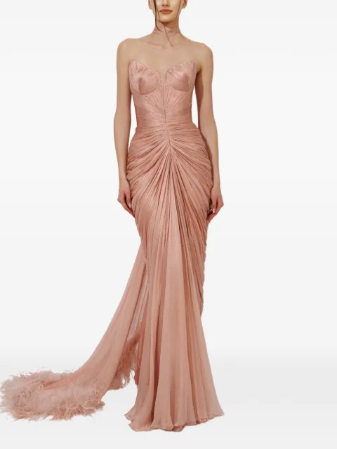 Iris Serban Yasmina feather-trim maxi dress Pink YASMINASCARF