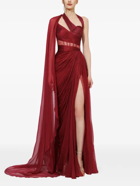 Iris Serban Alexa asymmetric-neck lace-detail maxi dress Red ALEXA