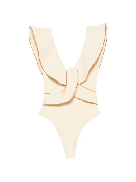 Johanna Ortiz Beaches crinkle ruffled-detail swimsuit Neutrals PT04011