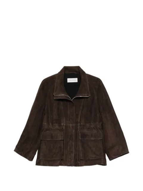 Nour Hammour high-collar leather jacket Brown PF26JK02