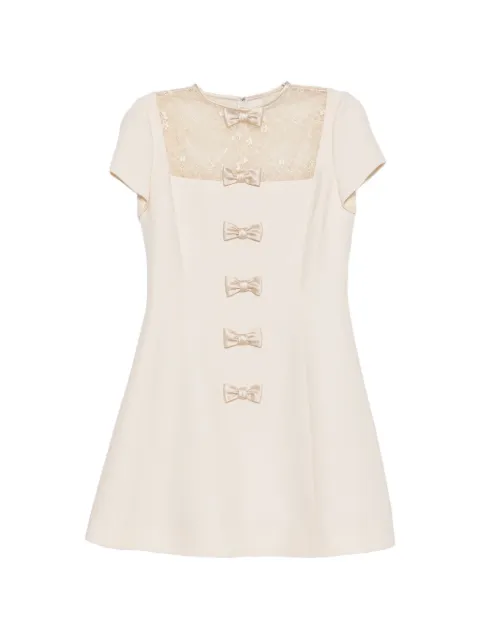Valentino Garavani lace-panelled bow-detail mini dress Neutrals 9B3VAKZ51CF