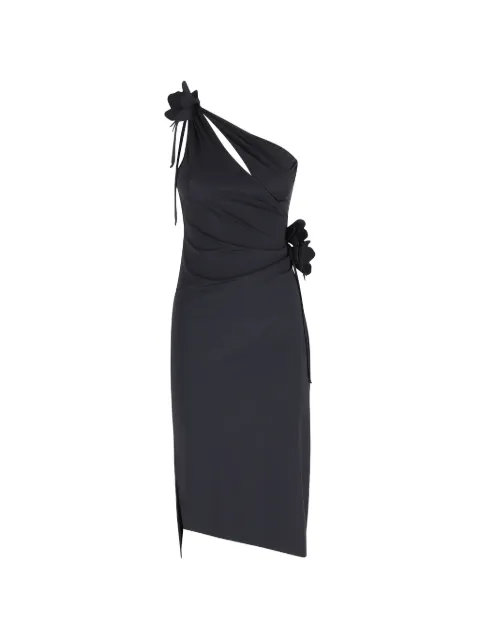Coperni one-shoulder flower-detail midi dress Black COPR276F5021