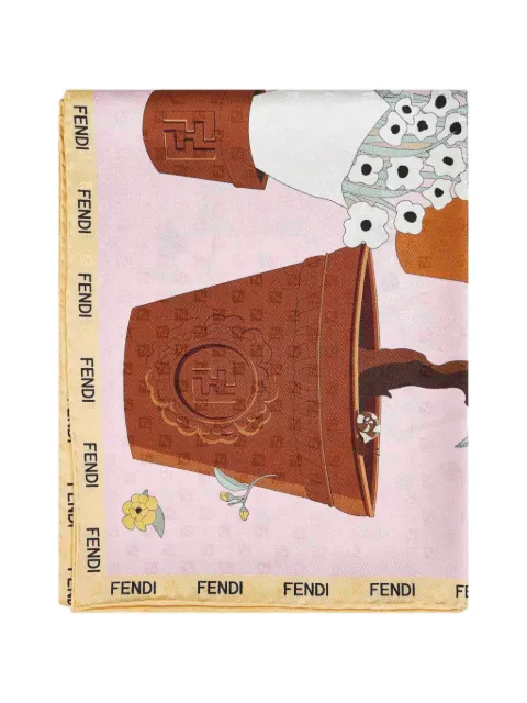 FENDI Gardening-print silk scarf Pink FXT091B01T