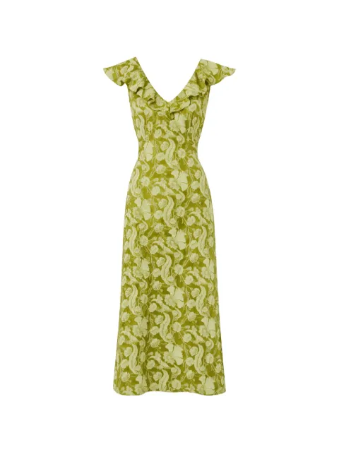 Temperley London Celine ruffled floral-print dress Green 26UCEL54992