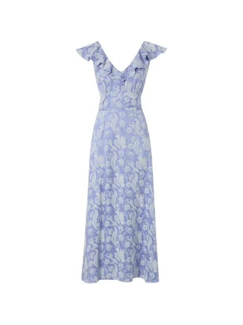 Temperley London Celine floral-jacquard ruffled dress Blue 26UCEL54992