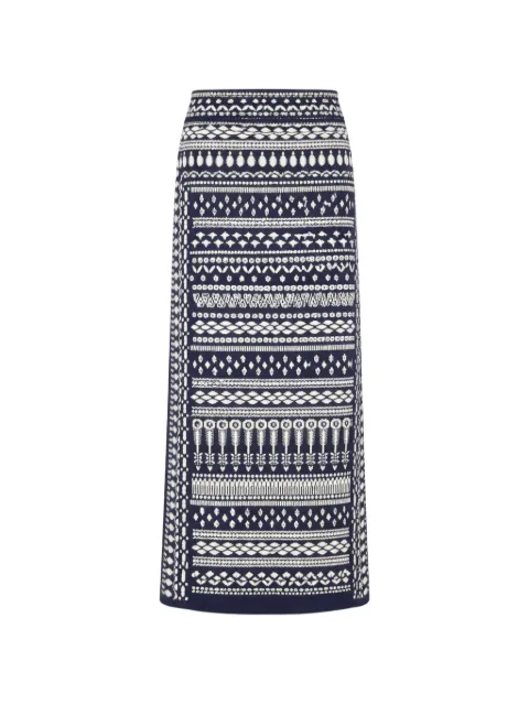 Temperley London Tlalli knit patterned midi skirt Blue 26STKT55043