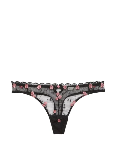 Fleur Du Mal rose-embroidery mesh thong Black PY04370100