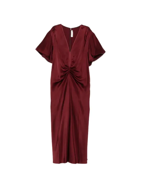 Victoria Beckham V-neck gathered midi dress Red 1226WDR005195D