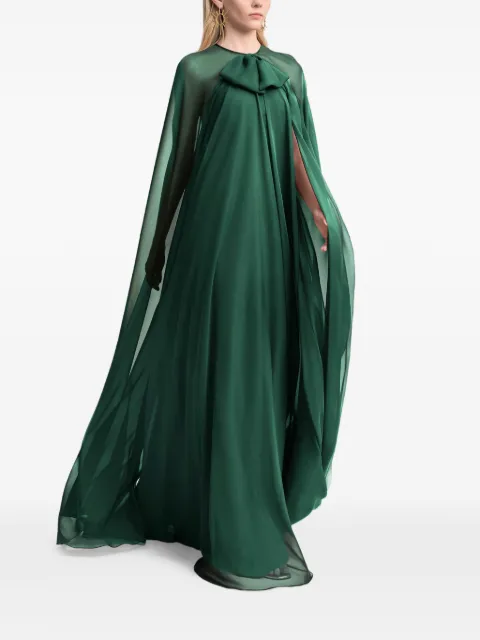 Gemy Maalouf bow-detail cape-sleeves maxi dress Green EDFW262112LD