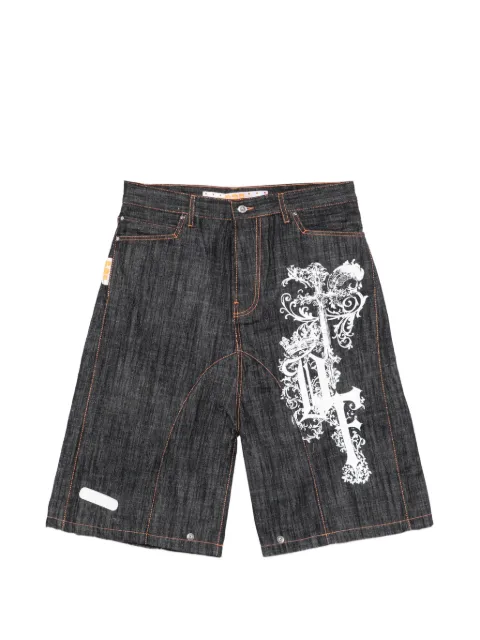 PDF Low Ride graphic-print denim shorts Blue DFM03012DF195