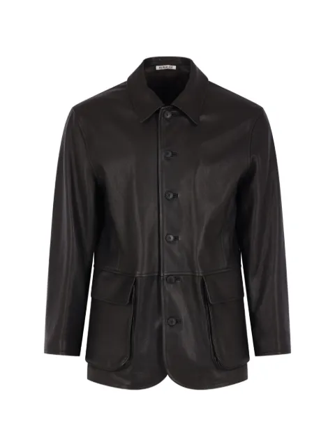 Auralee buttoned leather jacket Brown A26SB01BL