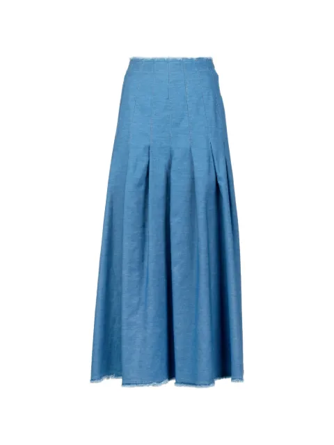 Via Masini 80 pleated frayed-hem midi skirt Blue P26M888LK904