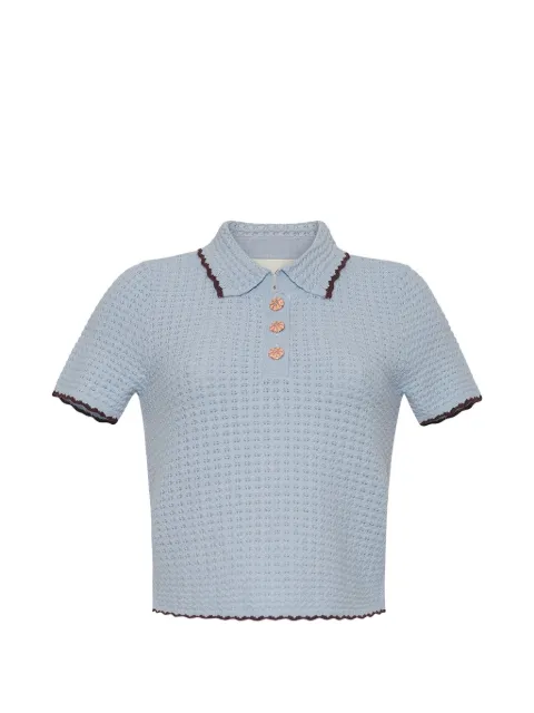 Cara Cara Melody tipped knitted polo top Blue 9557LTBB