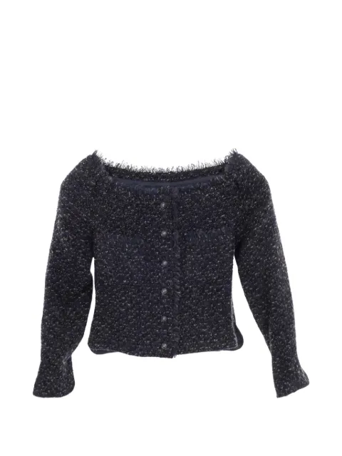 CHANEL Pre-Owned 1986-1988 tweed collarless jacket Blue 1046733