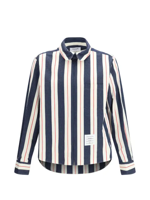 Thom Browne striped seersucker zip up shirt Blue MWL416AF1155