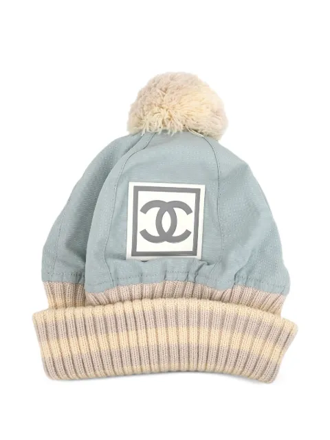 CHANEL Pre-Owned 1990-2000s knit pompom beanie hat Blue 143751