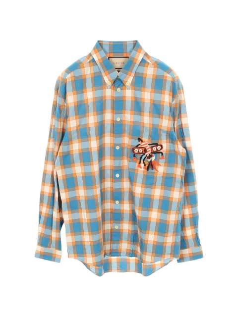 Gucci Pre-Owned 2010s Freyja Hartas embroidery checked shirt Blue 1047595