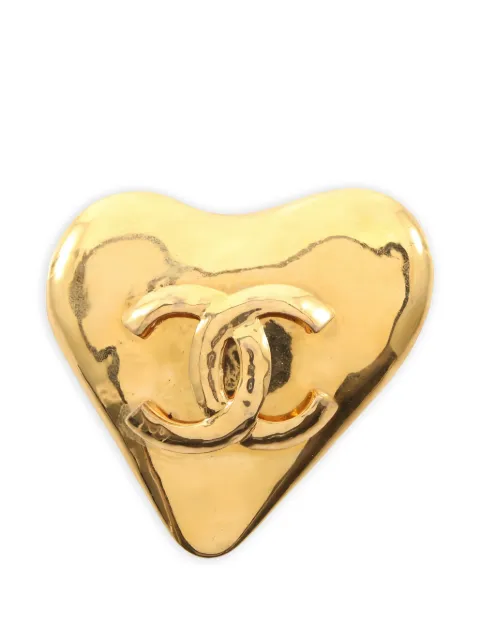 CHANEL Pre-Owned 1986-1988 coco mark heart-shape brooch Gold 1047468