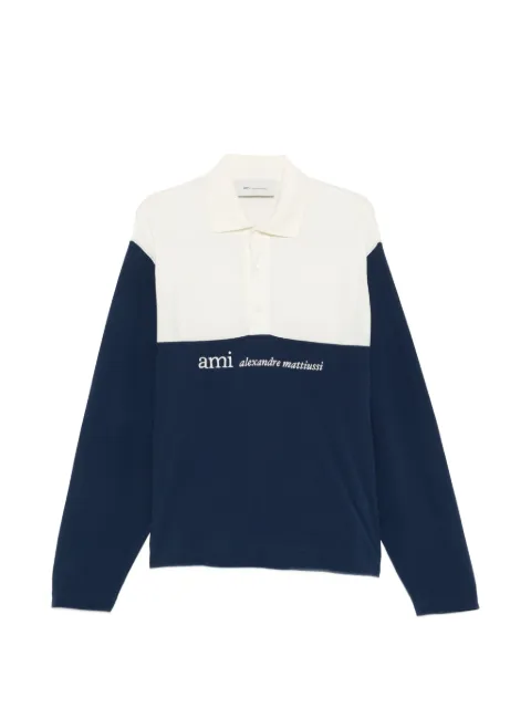 AMI Paris colourblock long-sleeve polo shirt Blue E26HPL421JE0221