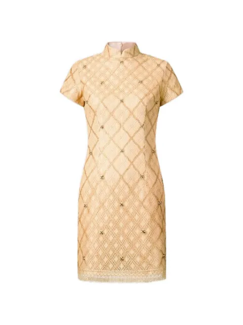 Shanghai Tang beaded lattice mini dress Neutrals Z2WRD117GP