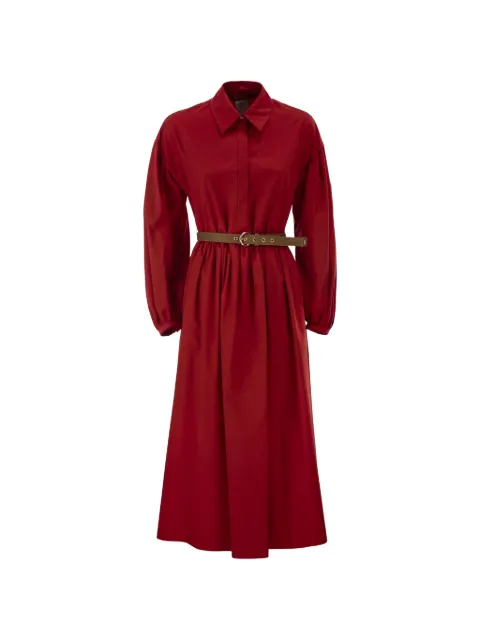 Max Mara balloon-sleeve pleated cotton midi dress Red 2616221021600