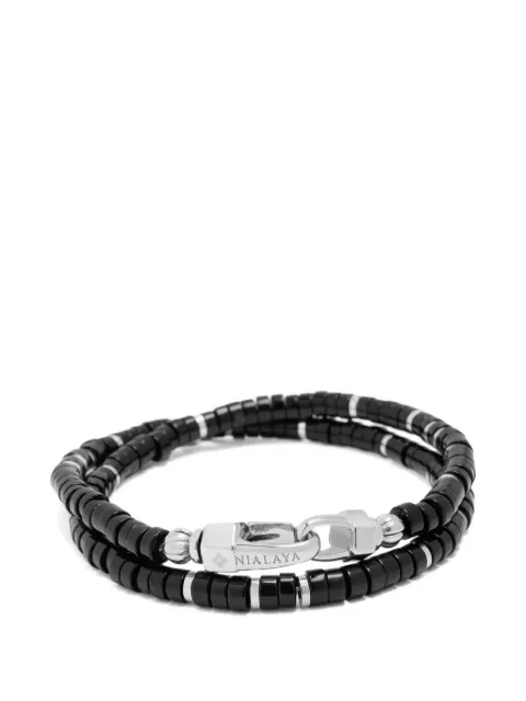 Nialaya Jewelry onyx-bead wrap bracelet Silver MCHCO749