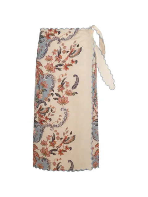 FARM Rio scalloped-edge floral-print skirt Neutrals 348847BOHOBEAUTYB