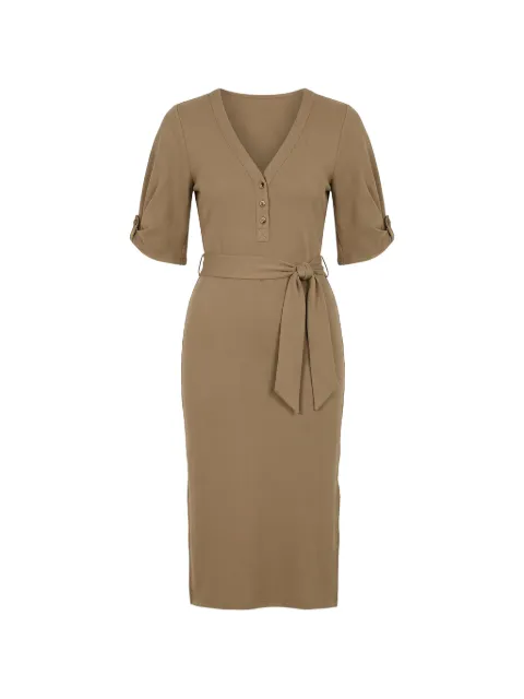 Lauren Ralph Lauren puff-sleeve belted dress Neutrals 250964070