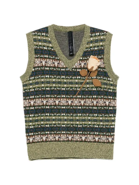 Ka Wa Key Grandpa's Rose V-neck vest Green SS26KW34