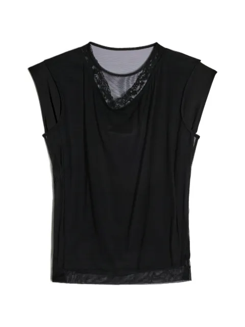 Simone Rocha Layered Liquid Cap Sleeve Lace Trim cotton T-Shirt Black 54150553BLACKBLACK