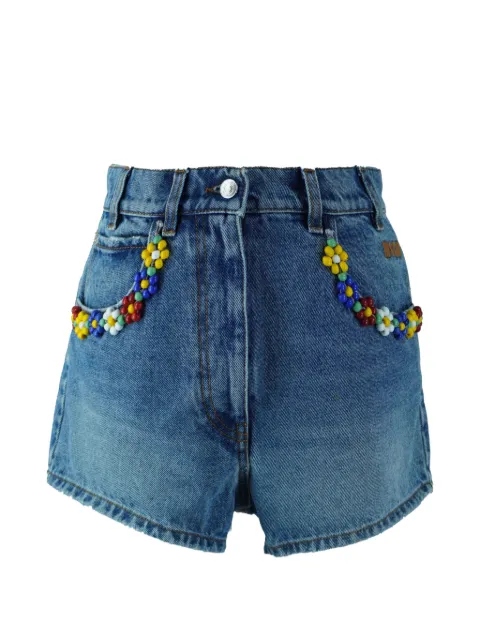 MSGM floral-embellished denim shorts Blue 2053749